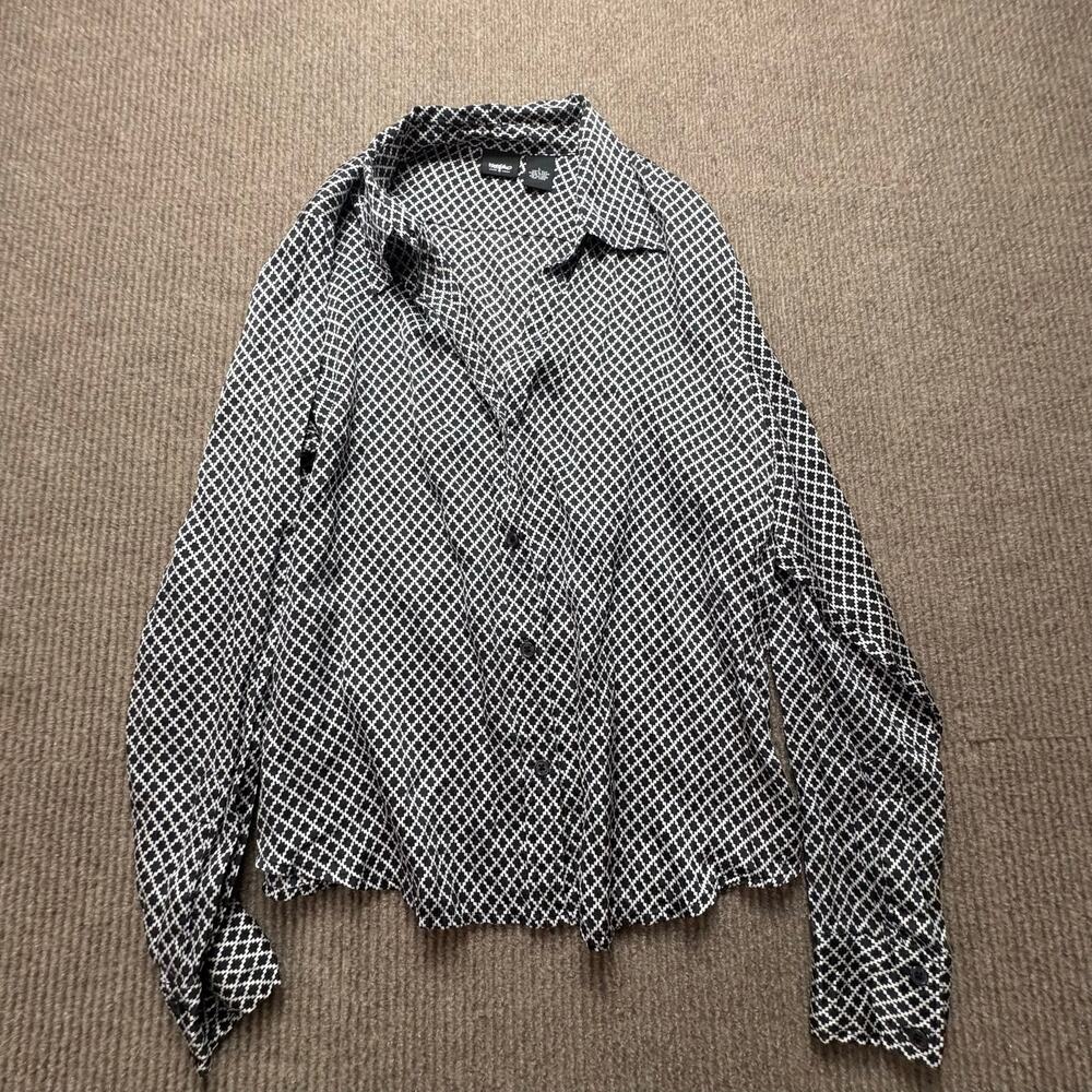 Vintage Mossimo 100% Silk Geometric Pattern Womens Button Front Shirt Size Large